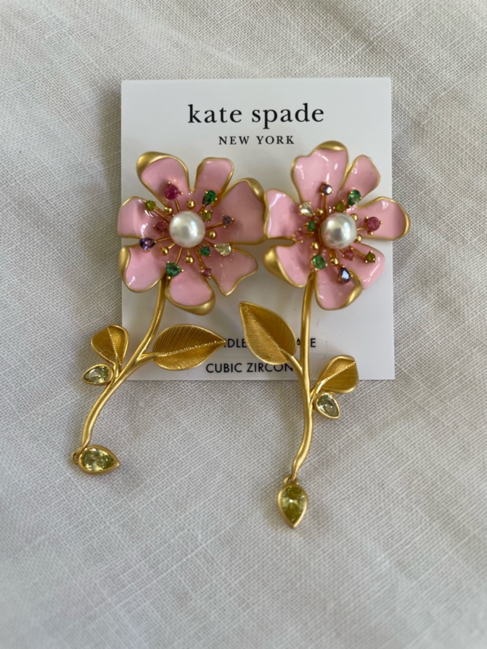 kate spade gold-tone Pink Floral Statement Drop Earrings